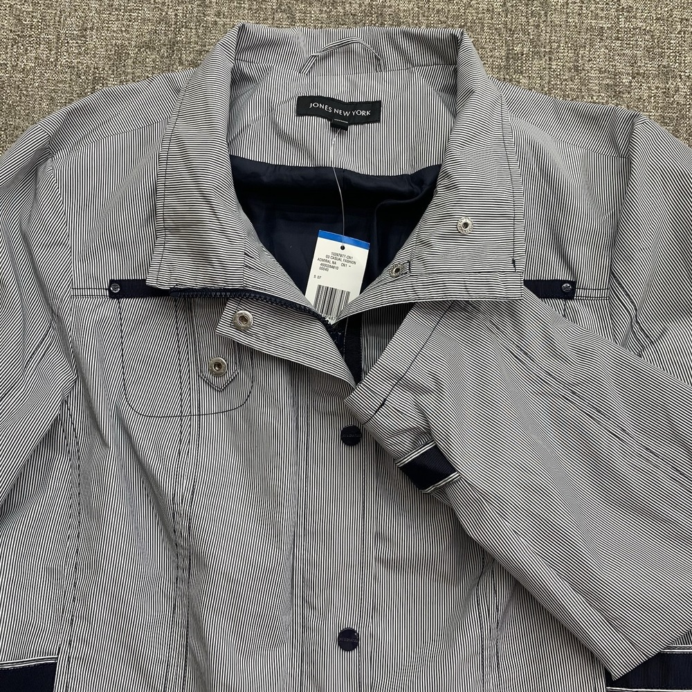 NWT Jones New York‎ Signature Jacket Women's XL Blue White Stripe Zip Pockets
